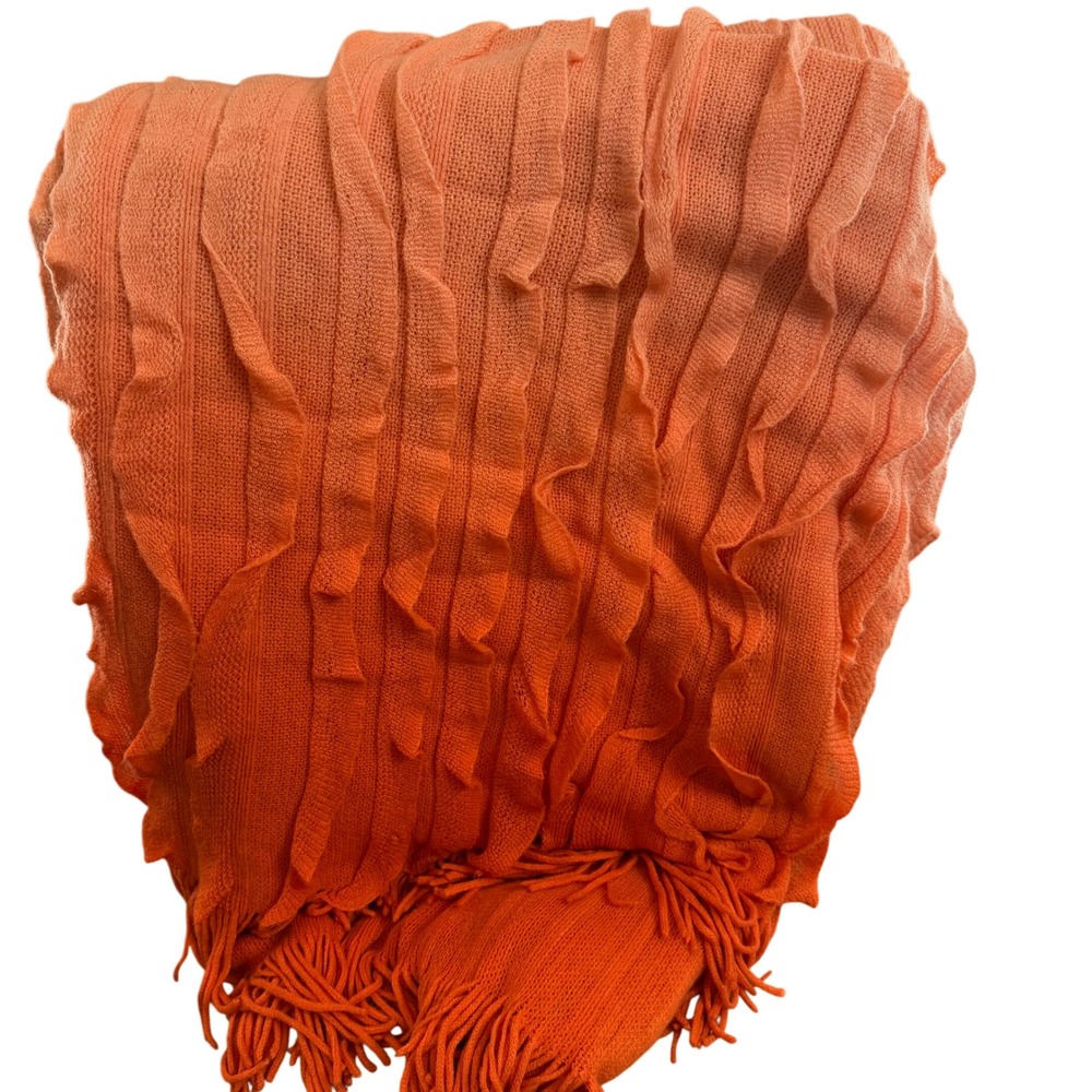 Cynthia Rowley Ombre Orange Fringe‎ 51' x 60' Throw Blanket Acrylic Cozy